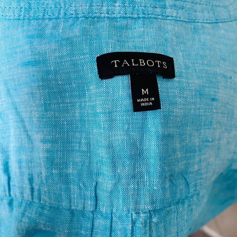 Talbots Turquoise Button‑Front Casual Top 100% Linen Shirt Size Medium - Picture 6 of 7